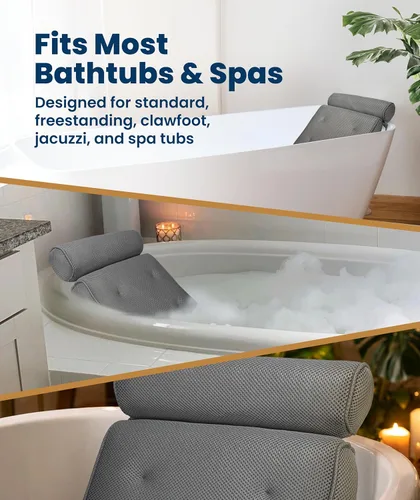 Miniatura 5 de Everlasting Comfort Almohadas de baño de lujo para bañera con soporte para la cabeza y el cuello, almohada antideslizante para bañera con ventosas
