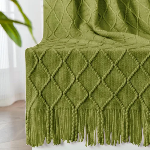 Miniatura 47 de inhand Mantas de punto para sofá y cama, manta de punto suave y acogedora con borlas, mantas decorativas ligeras y mantas decorativas de granja
