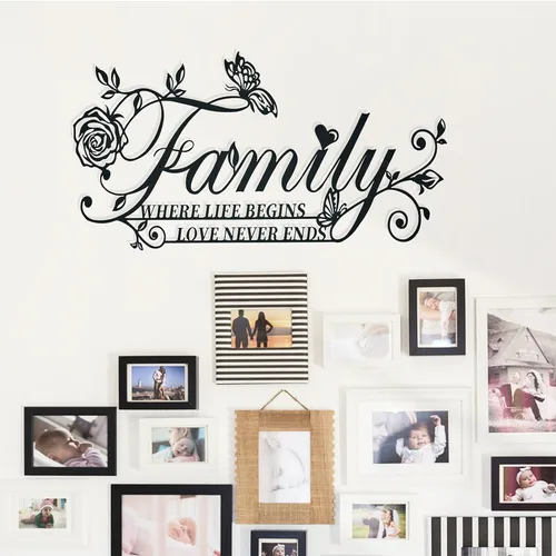 Miniatura 7 de Letrero de metal con texto en inglés "Family Where Life Begins Love Never Ends" ("Family Where Life Begins Love Never Ends"), decoración artística