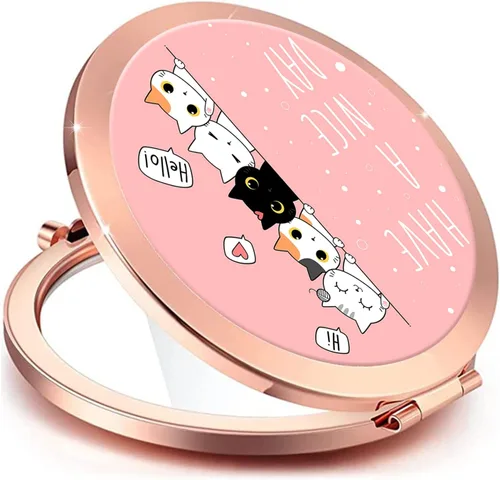 Miniatura 19 de Espejo compacto para mujeres, mini espejo redondo de maquillaje de viaje de bolsillo, bonito espejo de bolsillo plegable portátil pequeño para Flor