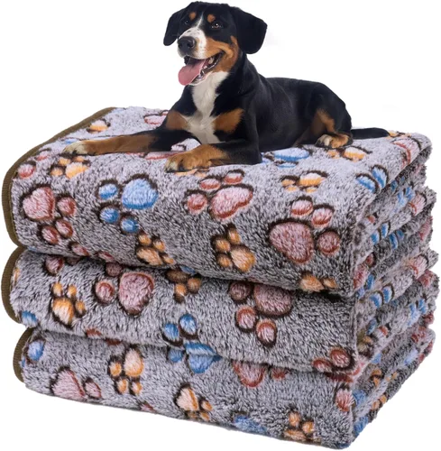 Miniatura 10 de Dono 1 paquete de 3 mantas para perros, manta de forro polar suave y esponjosa para mascotas, tapete cálido para dormir, diseño de huellas