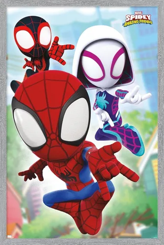 Miniatura 9 de Trends International Marvel Spidey and His Amazing Friends - Póster de pared Webs, 14.72 x 22.37 pulgadas, versión enmarcada de madera de granero