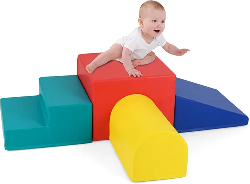 Costzon Juguetes de escalada para niños pequeños, 4 piezas de escalador de espuma de un solo túnel para escalar, gatear y deslizarse, bloques de