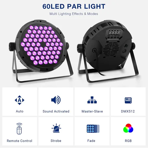 Miniatura 4 de Luces de escenario RGB de 60 LED, 90 W, regulables, multimodos activados por sonido, control remoto y DMX, fácil configuración, luces elevadas