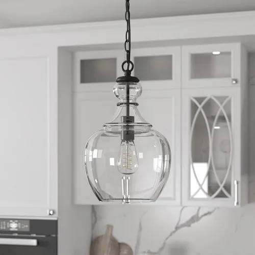 Miniatura 2 de Henn&Hart Lámpara colgante de 11 pulgadas de ancho (27.94 cm) con pantalla de vidrio en bronce ennegrecido/transparente, lámpara de techo empotrada
