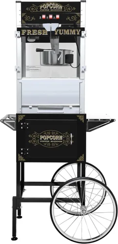 Miniatura 13 de Máquina de palomitas de maíz de estilo vintage de 8 onzas – Máquina de aperitivos con hervidor de acero inoxidable, carrito retro vintage y ruedas