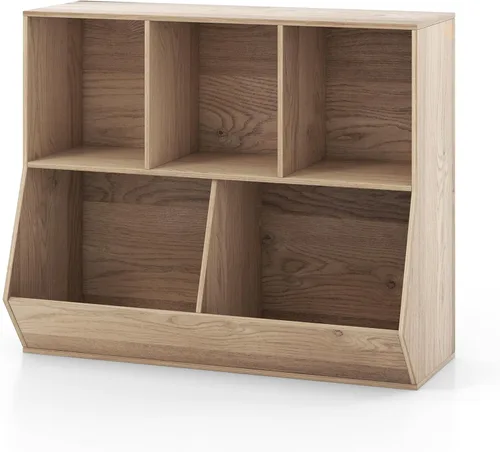 Miniatura 4 de Kids Bookshelf and Toy Organization,5 Cubby Open Wooden Playroom Organization and Storage, Toddler Bookshelf for Kid’s Room Bedroom Nursery
