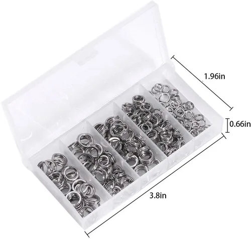 Miniatura 4 de 200 anillos divididos de acero inoxidable de 5 tamaños, anillos divididos resistentes, conectores sólidos, aparejos de pesca, anillo de aparejos
