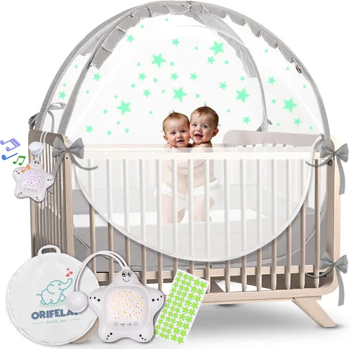 Tienda de campaña para cuna de bebé, tienda de campaña para cama infantil con máquina de ruido blanco, apertura de cremallera ancha, funda de cuna
