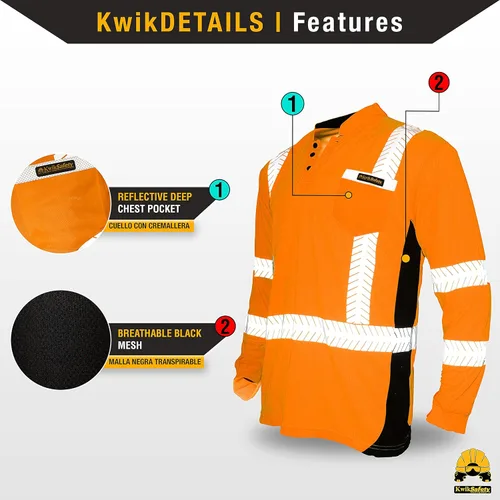 Miniatura 5 de KwikSafety - Charlotte, NC - Camisas de seguridad de manga larga premium [cuello redondo, botón y cuello con cremallera] Clase 3 ANSI probado OSHA