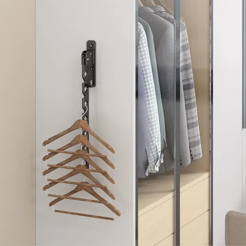 Miniatura 6 de Tendedero de Pared para Secar Ropa, Colgador de Ropa de Pared Plegable, Gancho Colgador de Lavandería para Baño, Perchero de Pared Interior, Negro
