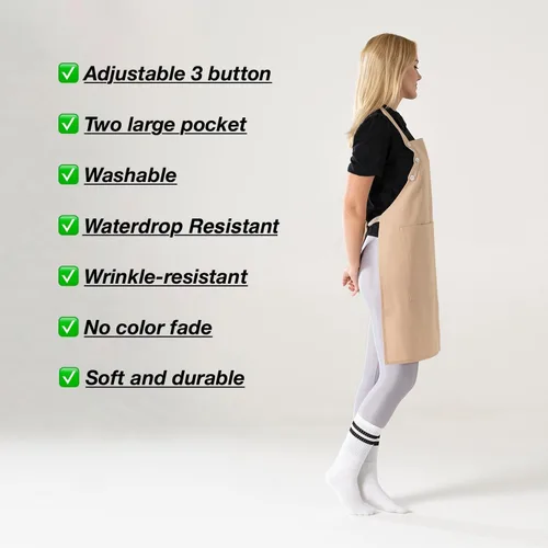 Miniatura 7 de TOSHE Delantal de cocina de algodón resistente a las gotas de agua con delantal ajustable para mujer con bolsillos, 10 opciones de color, delantal