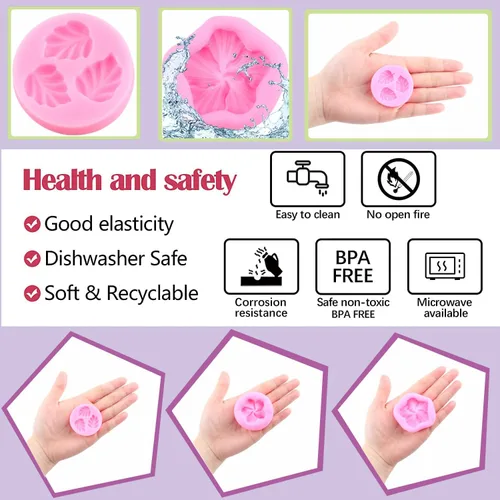 Miniatura 2 de Mujiang Molde de silicona con hojas de flores tropicales, moldes de fondant de flores de plumeria, molde de caramelo de hoja de Monstera