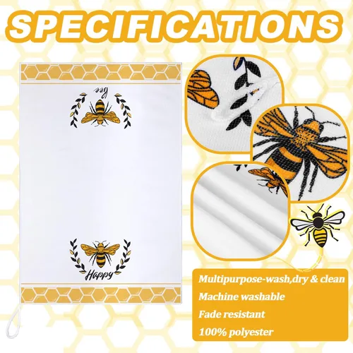 Miniatura 5 de Bencailor 6 Pcs Bee Sunflower Kitchen Set Include 4 Dish Towels and 2 Kitchen Aprons for Spring Summer Women Housewarming