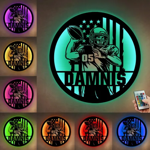 Miniatura 7 de Letrero de metal personalizado para jugador de fútbol con luz LED, nombre y número personalizado, arte de pared de fútbol, letrero de neón