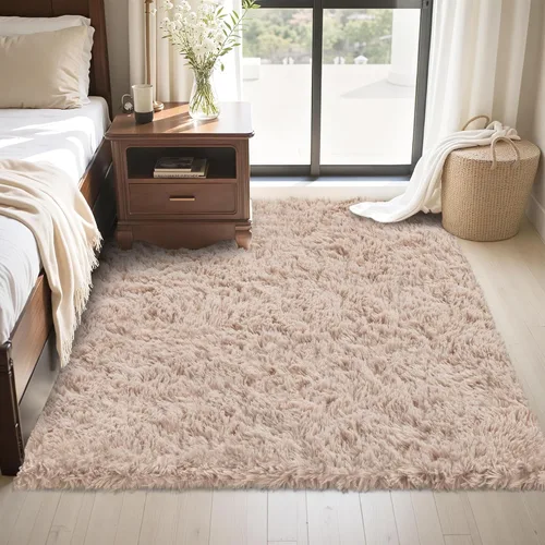 Miniatura 4 de Alfombra de área de 4 x 6 pies para sala de estar: ultra suave y esponjosa, alfombra de felpa grande antideslizante para interiores, alfombra Beige