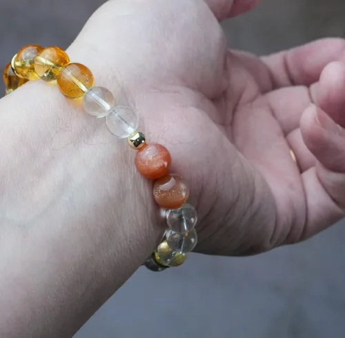 Miniatura 124 de Precious Gemstone Natural Crystal Healing Bracelet, Rutilated Quartz, Moonstone, Quartz Handmade Original Design Bracelet