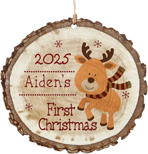 Miniatura 14 de Let's Make Memories Adorno personalizado para la primera Navidad del bebé, adorno de recuerdo 2025, mi primera Navidad, pies de bebé, corazón