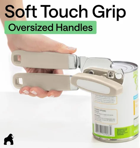 Miniatura 4 de GORILLA GRIP - Abridor de latas manual de acero inoxidable resistente con borde liso y abridor de botellas, mango suave y cómodo, perilla giratoria