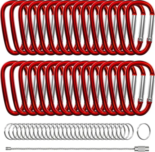 Miniatura 9 de 30 piezas de mosquetones de aluminio, mosquetones de resorte en forma de D de 2" con 30 llaveros de gancho para llavero