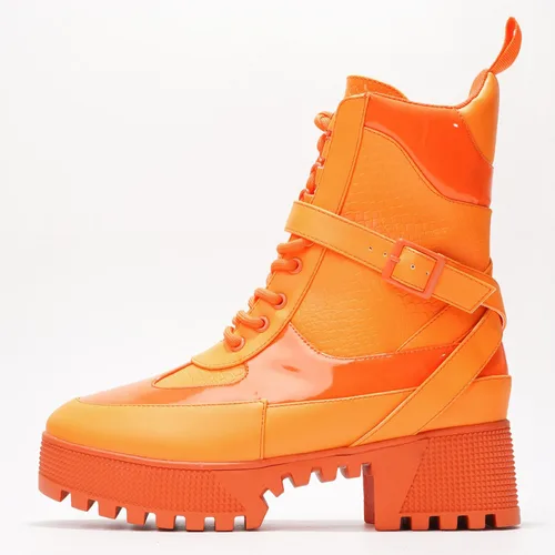 Miniatura 3 de Cape Robbin Botas de combate gruesas Hot Rod para mujer, botines altos con cordones, botas de tacón grueso