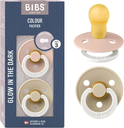 Miniatura 69 de BIBS - Paquete de 2 chupetes Bibs Colour, calmante, libre de bisfenol A, punta redonda, látex de goma natural Noche de vainilla