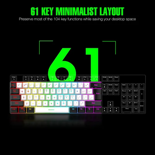 Miniatura 3 de 7KEYS Mini teclado para juegos con 60% con cable, 14+ modos de iluminación RGB, 25 teclas, sensación mecánica anti-fantasma, portátil ultra compacto