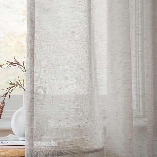 Miniatura 7 de FMFUNCTEX - Cortinas de lino transparentes para dormitorio, cortinas grises de 63 pulgadas de largo para sala de estar, cortinas de ventana mezcla