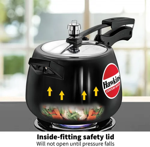 Miniatura 5 de Hawkins Olla de presión Contura de 4 litros, color negro, con tapa interior anodizada dura, Olla Handi, color negro (Cb40), 4 litros