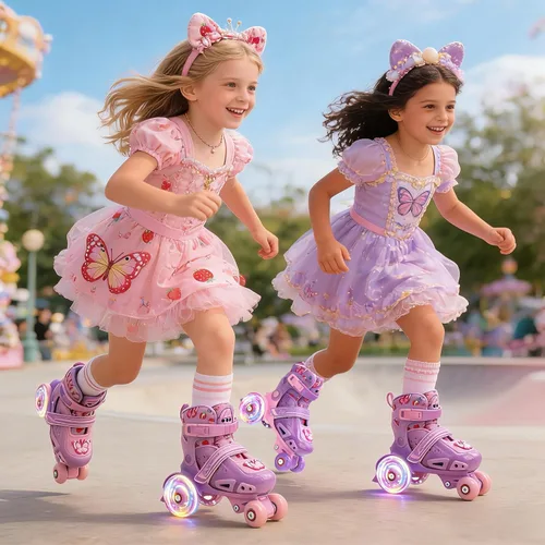 Miniatura 7 de LKD Patines ajustables para niños y niñas, patines cuádruples para principiantes, deportes en interiores y exteriores para edades de 3-5, 5-8