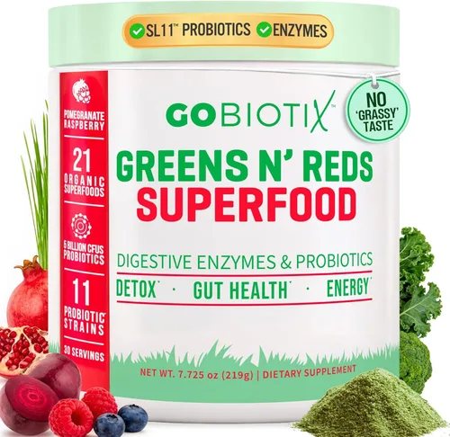 Miniatura 11 de GoBiotix Polvo súper verdes y polvo súper rojos: Superalimento vegano rojo y verde sin OMG + probióticos, enzimas, alimentos integrales orgánicos