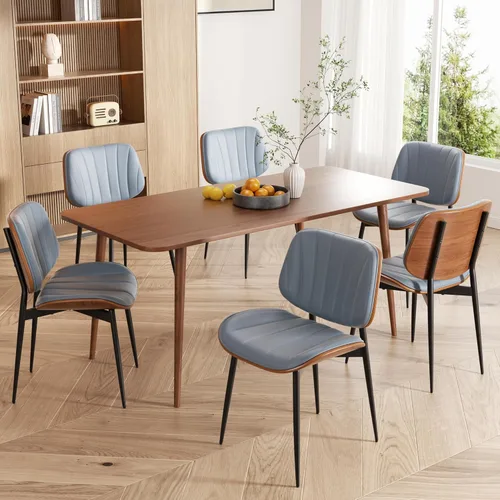 Miniatura 21 de Silla de comedor, sillas de comedor modernas de mediados de siglo, sillas de cocina tapizadas de piel sintética con respaldo de madera curvada