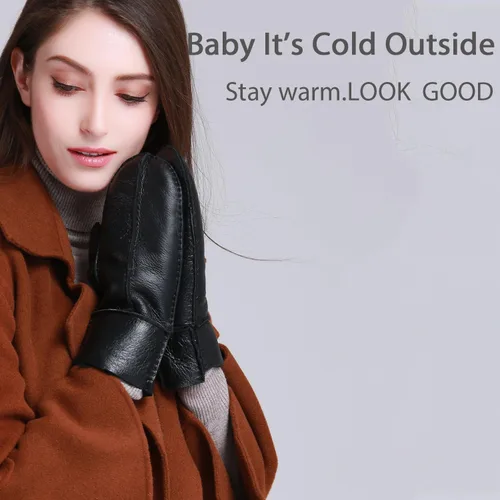 Miniatura 7 de YISEVEN Manoplas de piel de oveja de invierno para mujer
