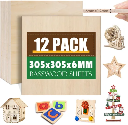Miniatura 13 de Paquete de 8 hojas de madera contrachapada de nogal de 12 x 12 x 1/8 pulgadas, madera contrachapada de 0.118 in para corte y grabado láser, madera