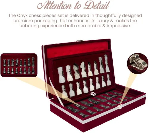 Miniatura 4 de Juego de Piezas de Ajedrez de Mármol Premium Hechas a Mano – Elegante Reemplazo de 32 Piezas para Tableros de Ajedrez de 12-15 Pulgadas con Caja