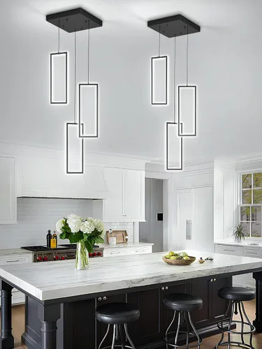 Miniatura 2 de ykolupty Moderno candelabro LED ajustable colgante negro lámpara colgante 3 luces rectangulares candelabros para cocina, escalera de isla comedor