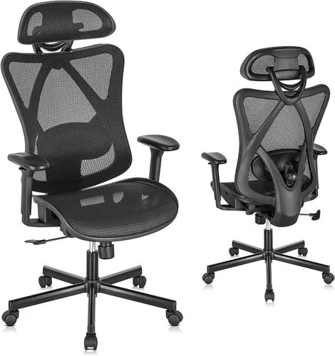 Silla de oficina de malla ergonómica, silla de escritorio de altura ajustable, respaldo alto, silla de oficina de malla con patas de rueda, soporte