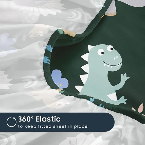 Miniatura 7 de Wake In Cloud - Sábanas de dinosaurio para niños, 100% algodón, juego de sábanas de 4 piezas para niños, ropa de cama estampada con patrón de hojas