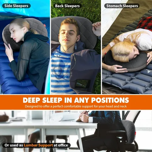 Miniatura 5 de Hikenture Almohada de camping con funda extraíble, almohada inflable ultraligera para dormir, almohadas inflables, almohada de senderismo portátil