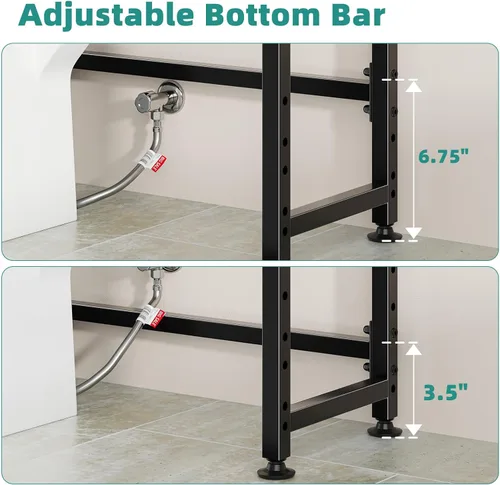 Miniatura 5 de Simple Trending Almacenamiento de 8 niveles sobre el inodoro con estante lateral, organizador de baño, estantes de metal para toallas, color negro