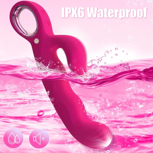 Miniatura 6 de Vibrador de empuje para adultos, juguetes sexuales 3 en 1, vibrador de punto G con dedo para mujeres, juguetes sexuales - 7 modos de empuje y 7 Rojo