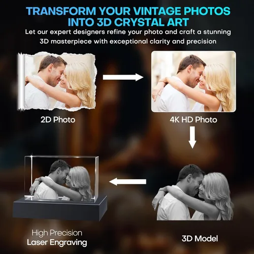 Miniatura 8 de Regalos de foto 3D de cristal personalizados con láser grabados en 3D, marcos de foto personalizados de cristal para aniversario, cumpleaños, boda