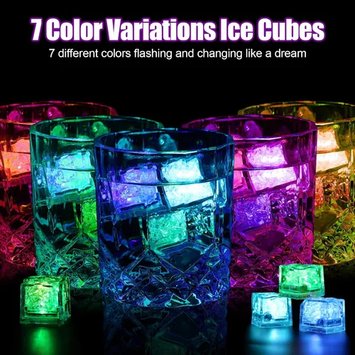 Miniatura 5 de Paquete de 160 cubos de hielo iluminados para bebidas, cubos de hielo LED con luces que cambian de color, activadas por agua, grado alimenticio