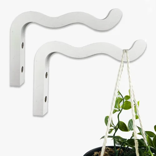 Miniatura 21 de EvenWood Juego de 2 ganchos para plantas de pared de 6 pulgadas, gancho de madera montado en forma de L, soporte para interiores y exteriores