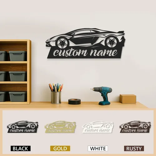 Miniatura 7 de Letreros de garaje personalizados, letrero de metal con nombre personalizado para taller, letreros de taller de diseño de automóviles, arte de pared
