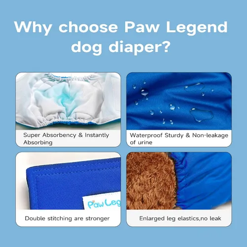 Miniatura 4 de Paw Legend - Pañales lavables para perro macho (3 unidades), L