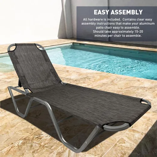 Miniatura 4 de EasyGo - Tumbona para patio, silla de aluminio para patio, reclinable, ajustable, para exteriores, patio, playa, porche, piscina, sillón reclinable
