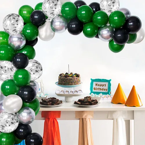 Miniatura 4 de 100 globos de color verde, plateado, negro y blanco, cromados, metálicos y globos de confeti para decoraciones de graduación, cumpleaños, baby