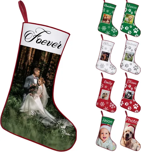 Miniatura 15 de Calcetines de Navidad personalizados con foto de nombre, imagen de perros y mascotas, patas de perro, calcetines de Navidad, decoración colgante