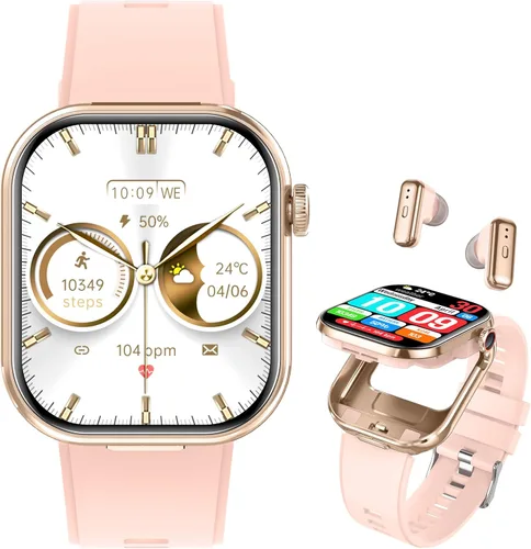 Reloj inteligente con auriculares para mujer, 2 pulgadas HD (respuesta/hacer llamadas) 2 en 1 relojes inteligentes y auriculares, más de 100 modos